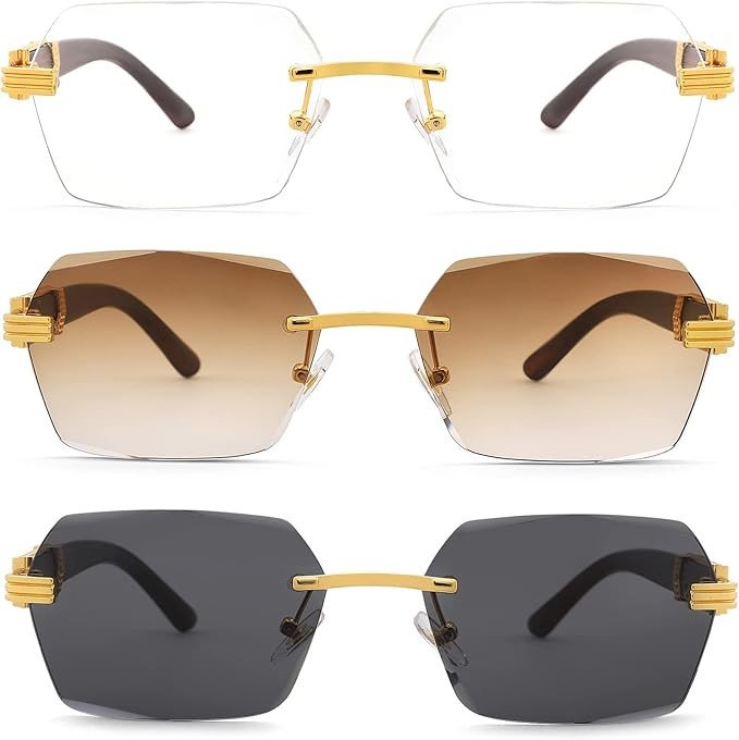 Hycredi Rimless Rectangle Sunglasses Men Women Retro Frameless Square Shade Y2k Sun Glasses Tinted Eyewear