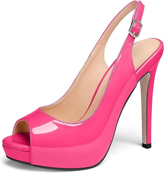 YODEKS Women's Peep Toe High Heel Slingback Pumps Platform Party Dress Shoes