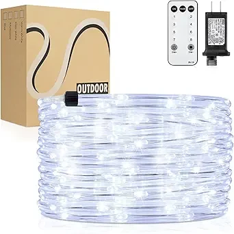 Rope Lights Outdoor, 98ft 600 LED Outdoor Plug in Rope Light, Waterproof String Lights for Garden, Tree, RV, Patio, Holiday Decor, Party, Christmas (Cool White)