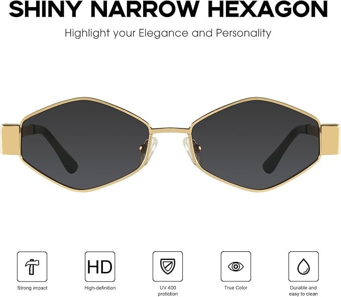 mosanana Trendy Hexagon Metal Sunglasses for Women Small Retro Style MS52475